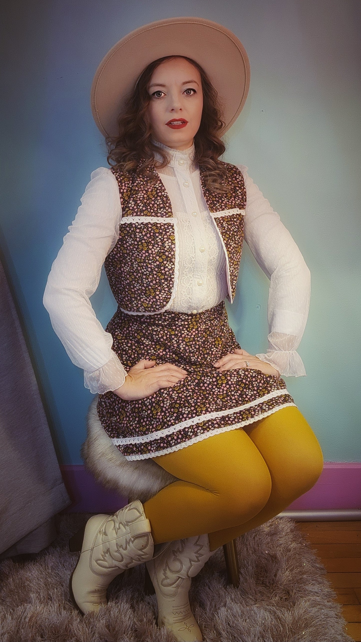 Floral Corduroy Skirt and Vest Matching Set by Hollyville