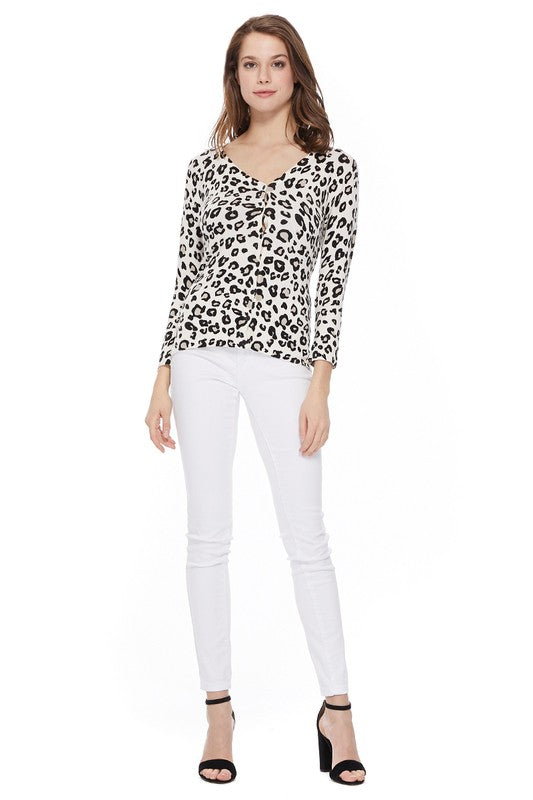 Leopard Print V Neck Sweater Cardigan
