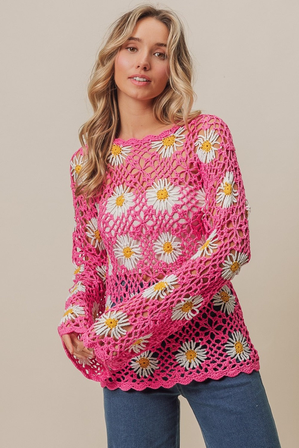 Floral Crochet Net Lace Cover Up in Pink by BiBi