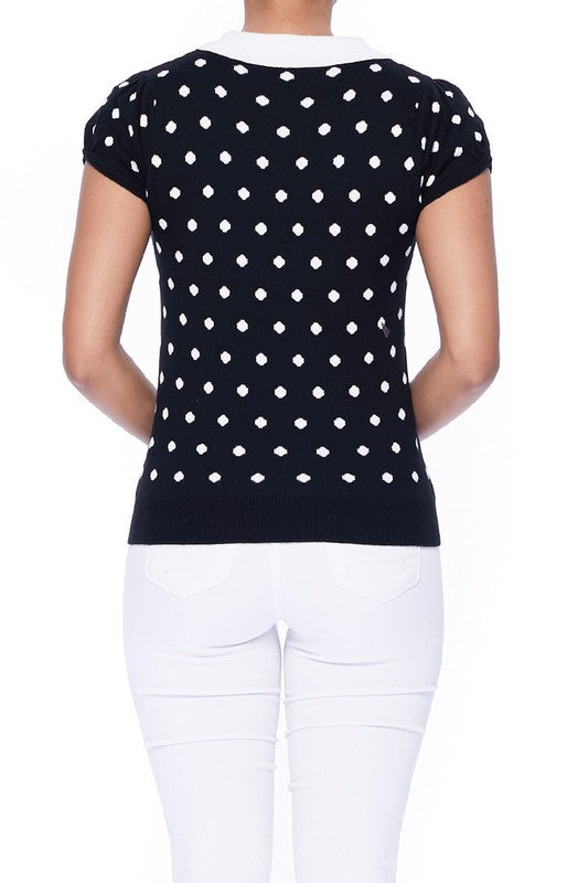 Puffed Cap Sleeve Polka Dot Jacquard Retro Vintage Inspired Sweater by MAK