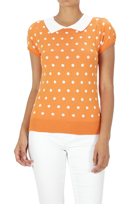 Puffed Cap Sleeve Polka Dot Jacquard Retro Vintage Inspired Sweater by MAK