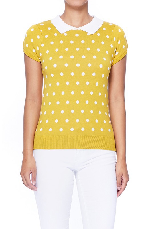 Puffed Cap Sleeve Polka Dot Jacquard Retro Vintage Inspired Sweater by MAK