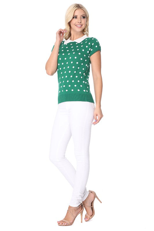 Puffed Cap Sleeve Polka Dot Jacquard Retro Vintage Inspired Sweater by MAK