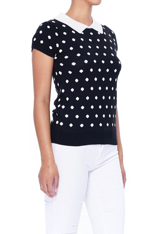 Puffed Cap Sleeve Polka Dot Jacquard Retro Vintage Inspired Sweater by MAK