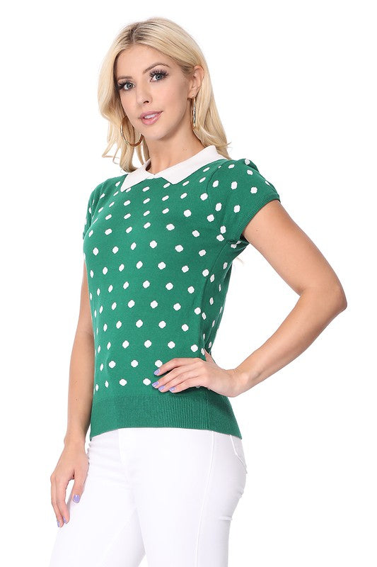 Puffed Cap Sleeve Polka Dot Jacquard Retro Vintage Inspired Sweater by MAK