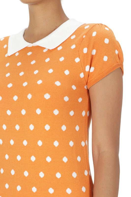 Puffed Cap Sleeve Polka Dot Jacquard Retro Vintage Inspired Sweater by MAK