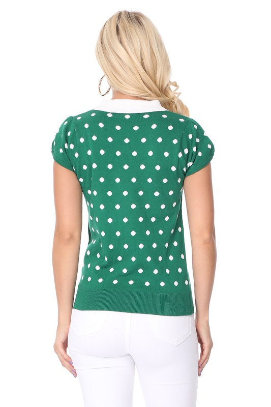 Puffed Cap Sleeve Polka Dot Jacquard Retro Vintage Inspired Sweater by MAK