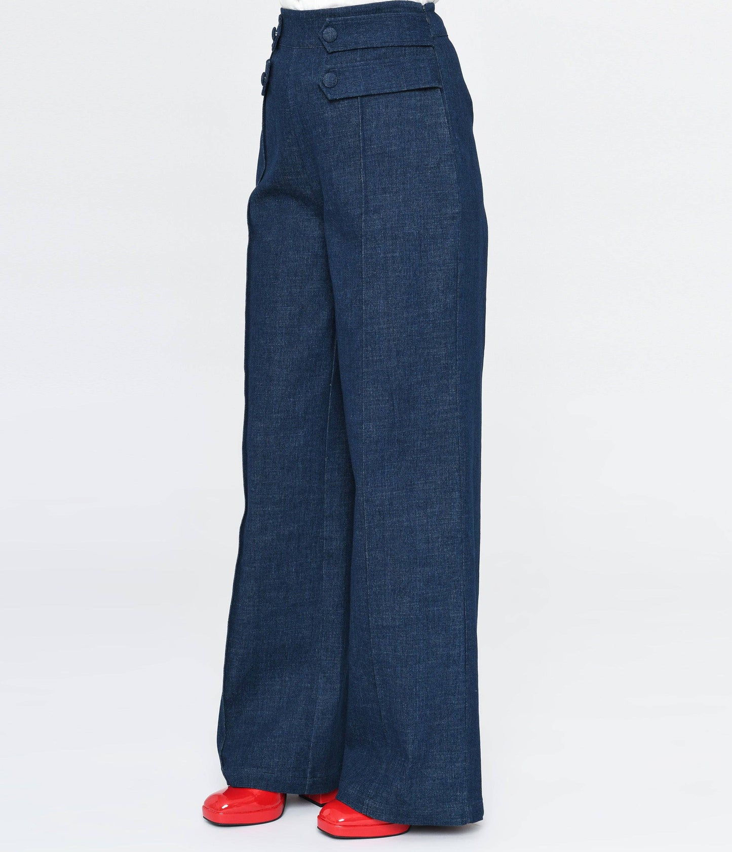 Unique Vintage - Unique Vintage 1940s Denim High Waist Wide Leg Tab Pants: L/10-12