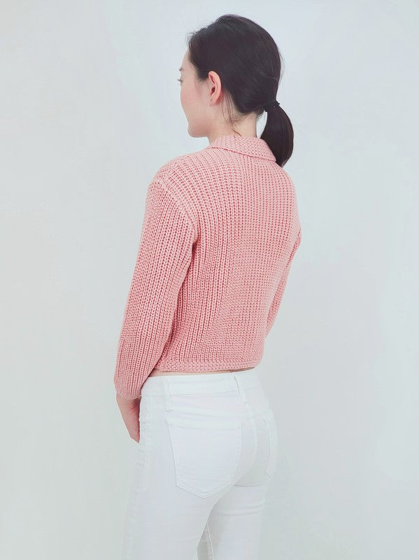 Button Down Vintage Crop Sweater Cardigan with Collar
