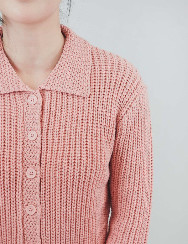 Button Down Vintage Crop Sweater Cardigan with Collar