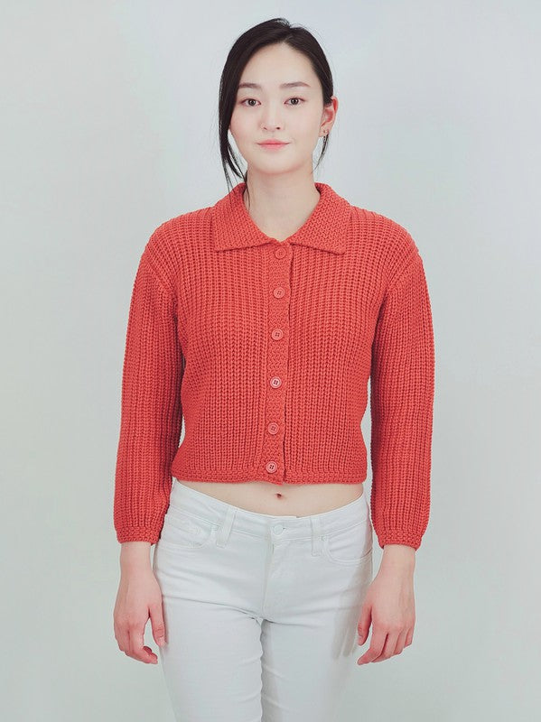 Button Down Vintage Crop Sweater Cardigan with Collar