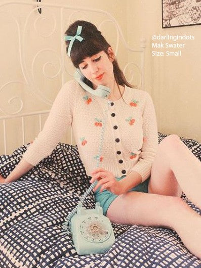 Cherry Crochet Pom Pom Cropped Vintage Inspired Cardigan
