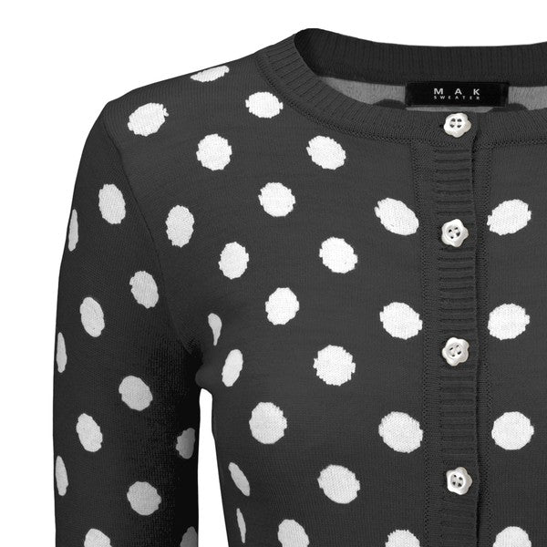 Polka Dot Jacquard 3/4 Sleeve Sweater Cardigan by MAK