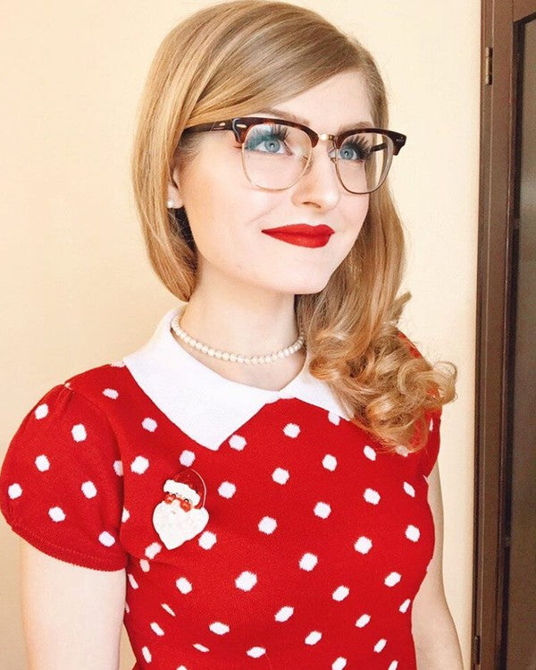 Puffed Cap Sleeve Polka Dot Jacquard Retro Vintage Inspired Sweater by MAK