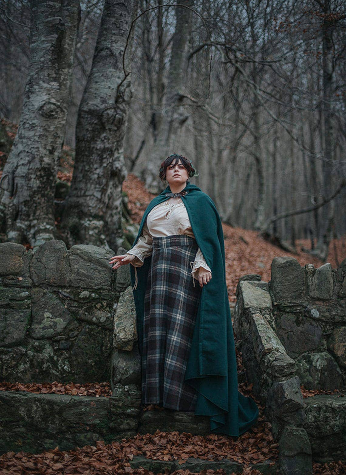 Tartan Oulander Historical Scottish Skirt in Brown and Grey by Costurero Real