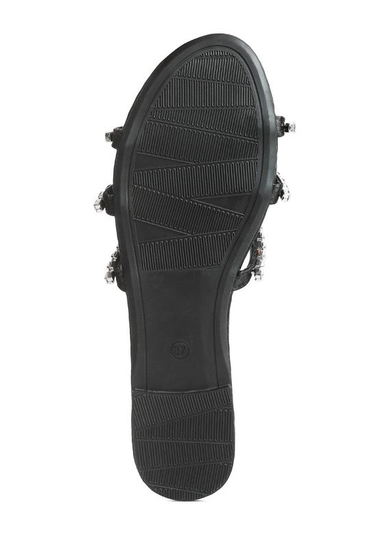 Rhinestone Strap Flat Sandals