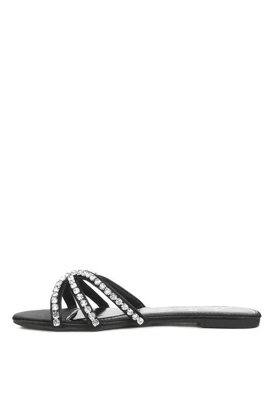 Rhinestone Strap Flat Sandals