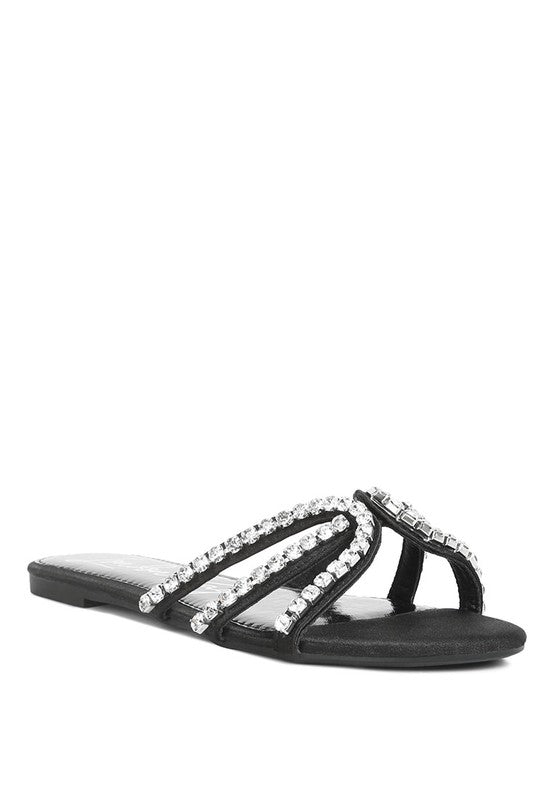 Rhinestone Strap Flat Sandals