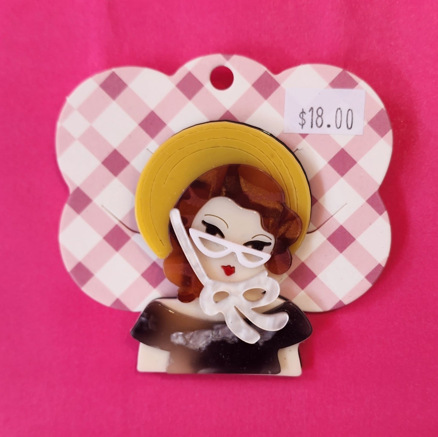 Vintage Gal with Straw Hat Brooch
