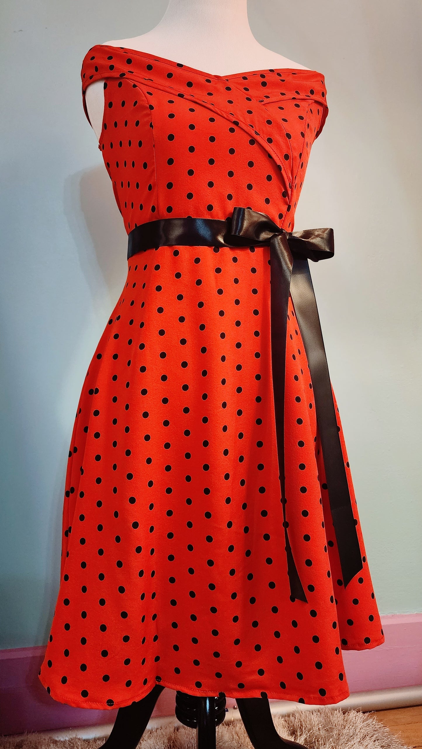 Red Polkadot Print Dress