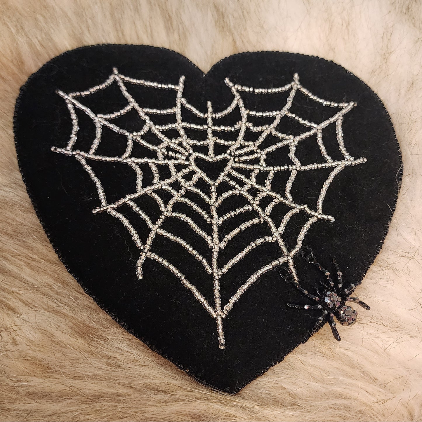 Black Velvet Heart Spiderweb Hair Fascinator Hair Clip by Hollyville