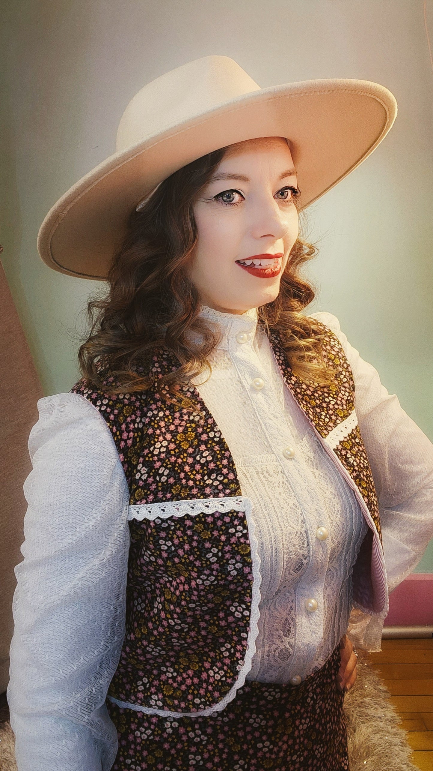Floral Corduroy Skirt and Vest Matching Set by Hollyville