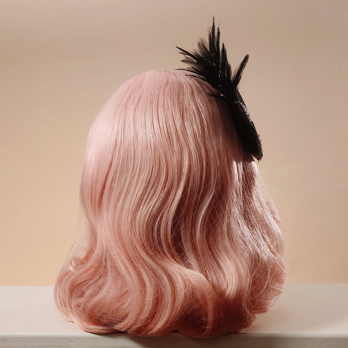 Black Velvet Feathered and Hand Beaded Hair Fascinator by Hollyville