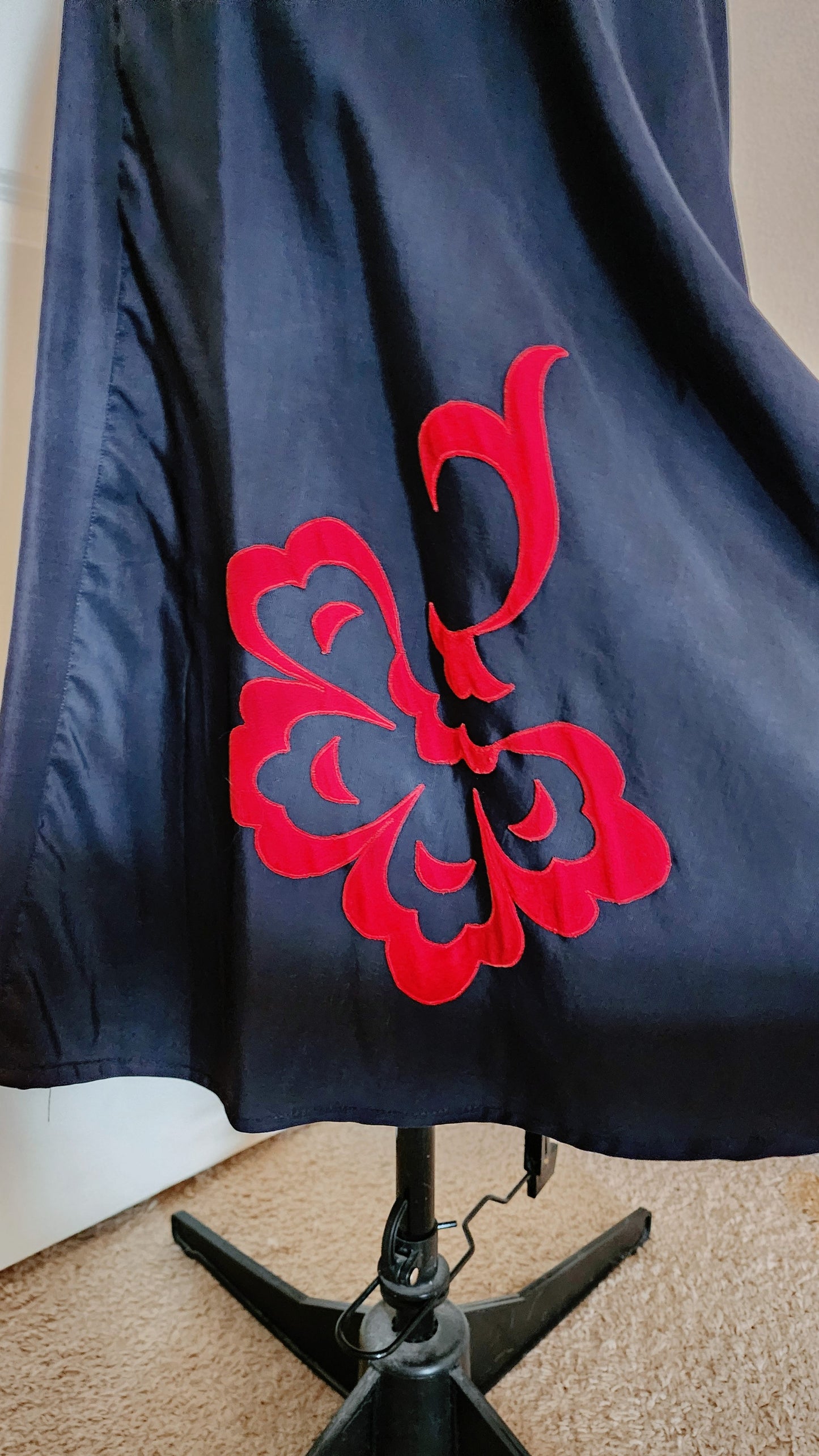 Vintage Navy Blue Red Velvet Dress