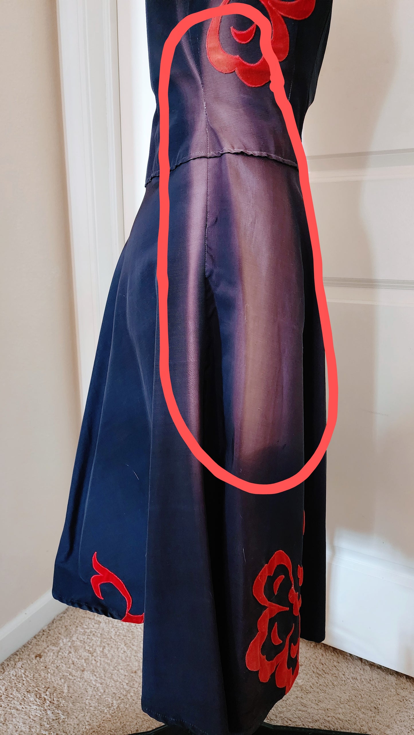 Vintage Navy Blue Red Velvet Dress