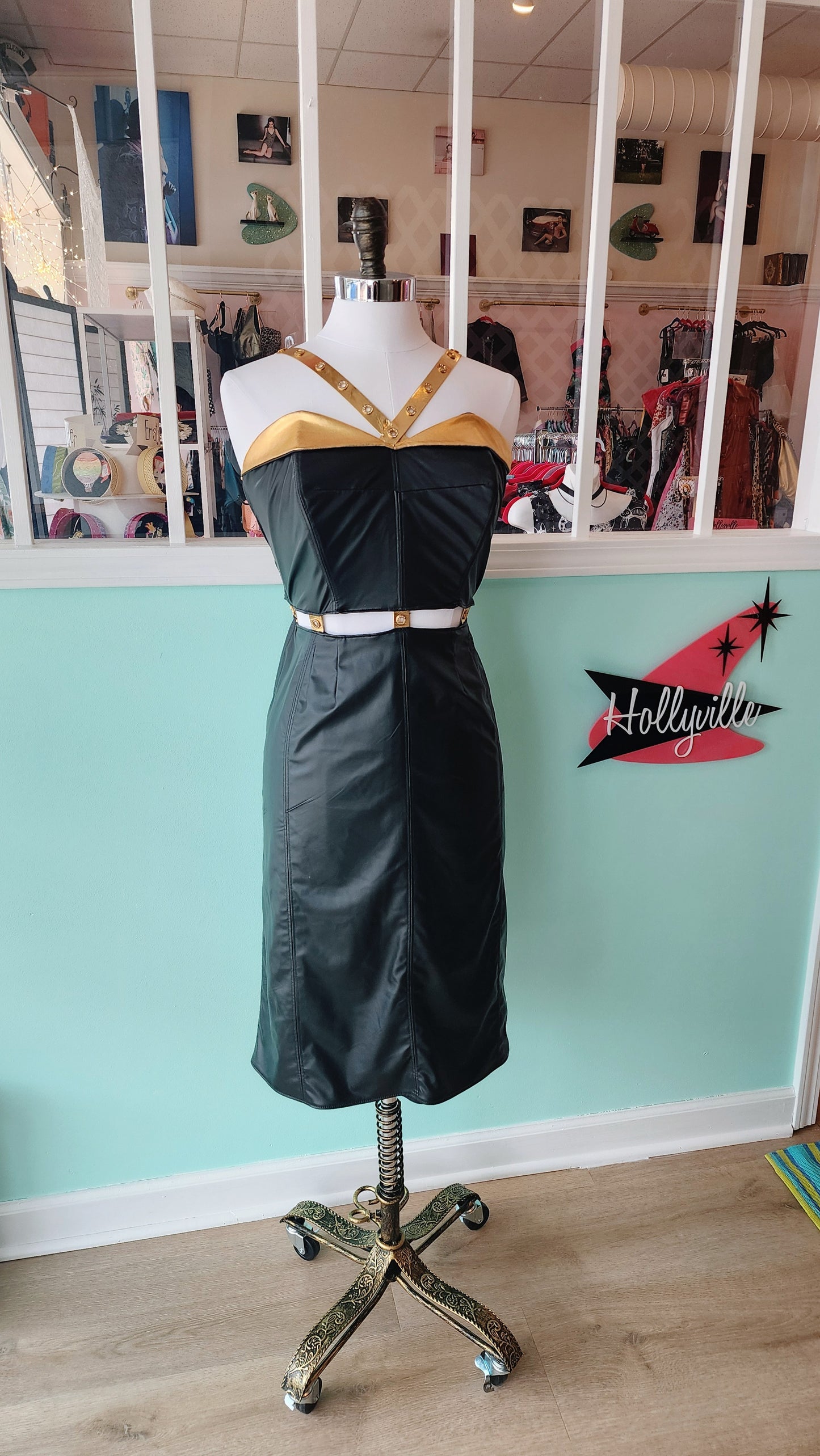 Black pleather pinup dress in a size XLarge by Hollyville