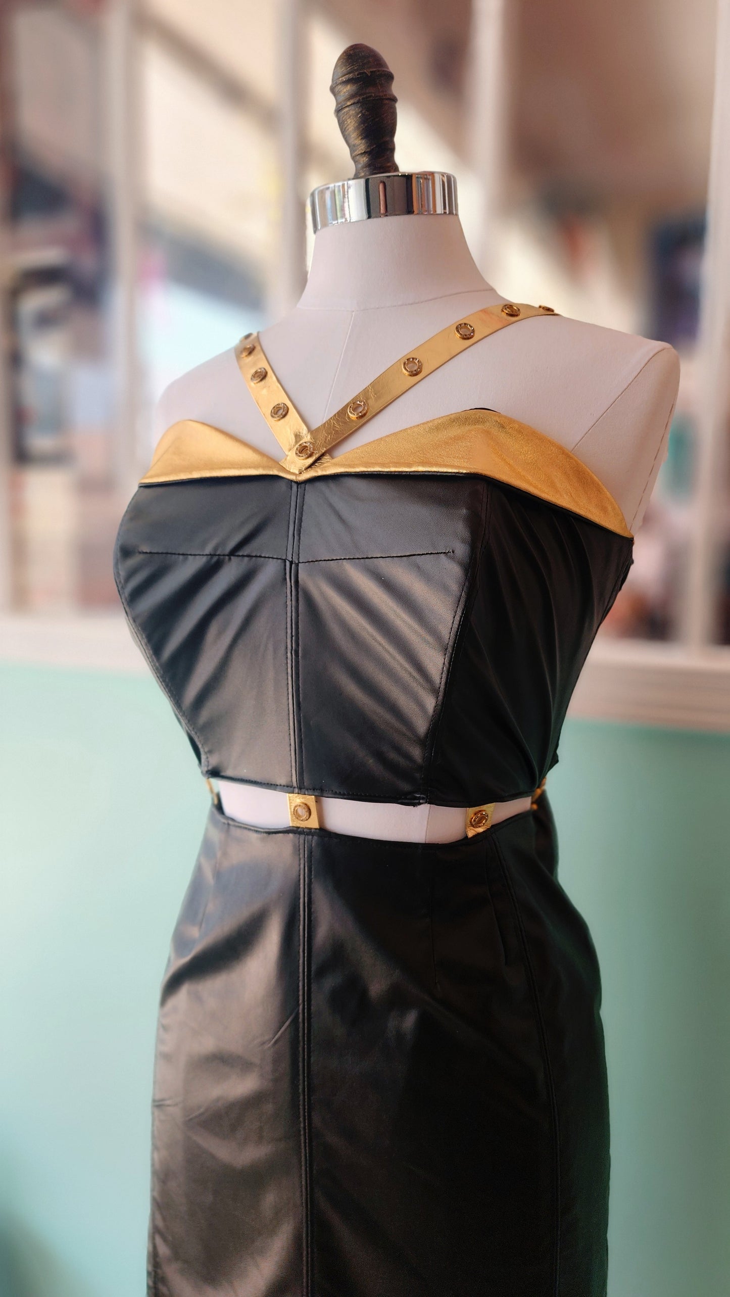 Dark Villain Vegan Leather Pinup Rockabilly Dress by Hollyville