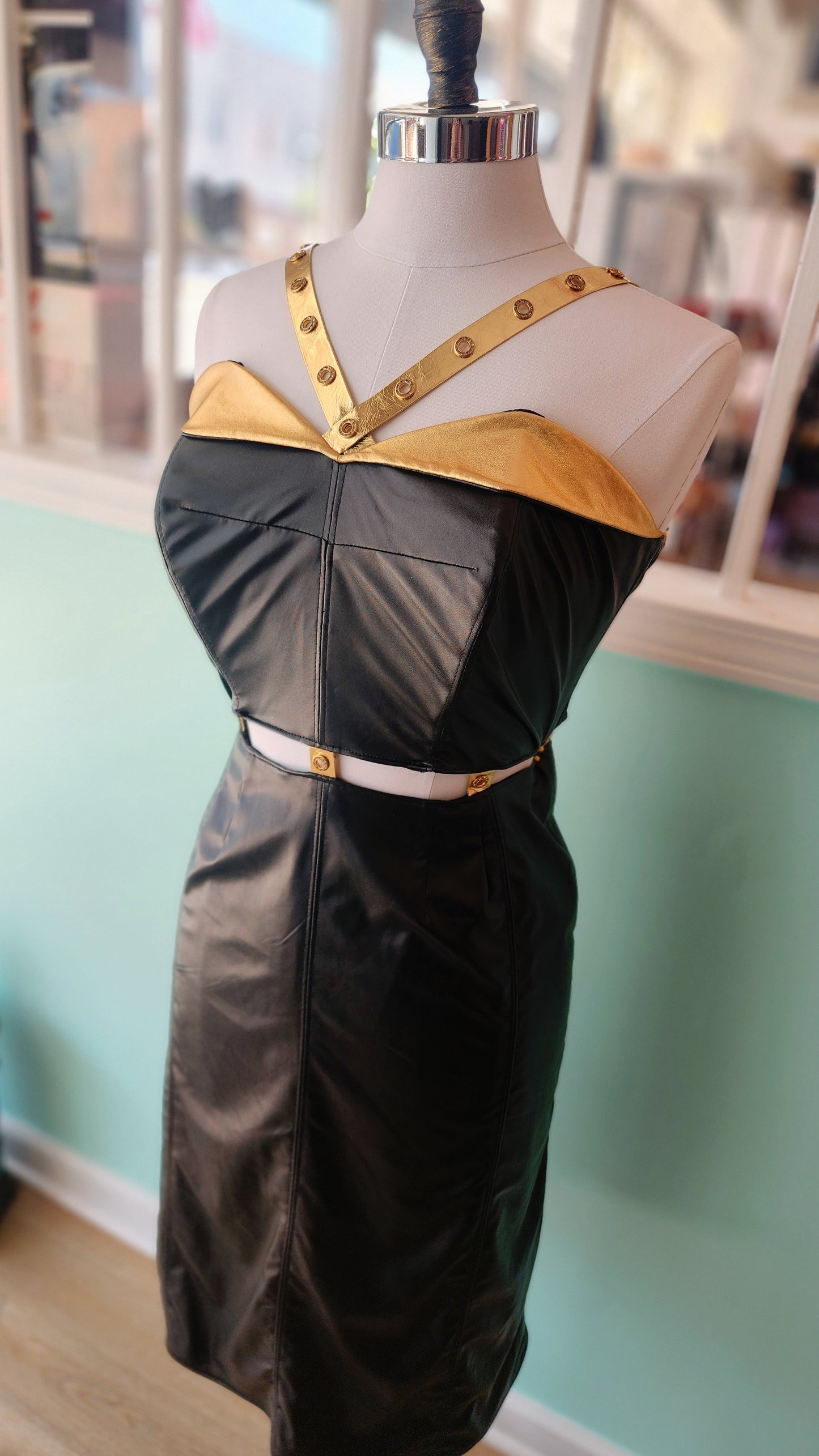 Dark Villain Vegan Leather Pinup Rockabilly Dress by Hollyville