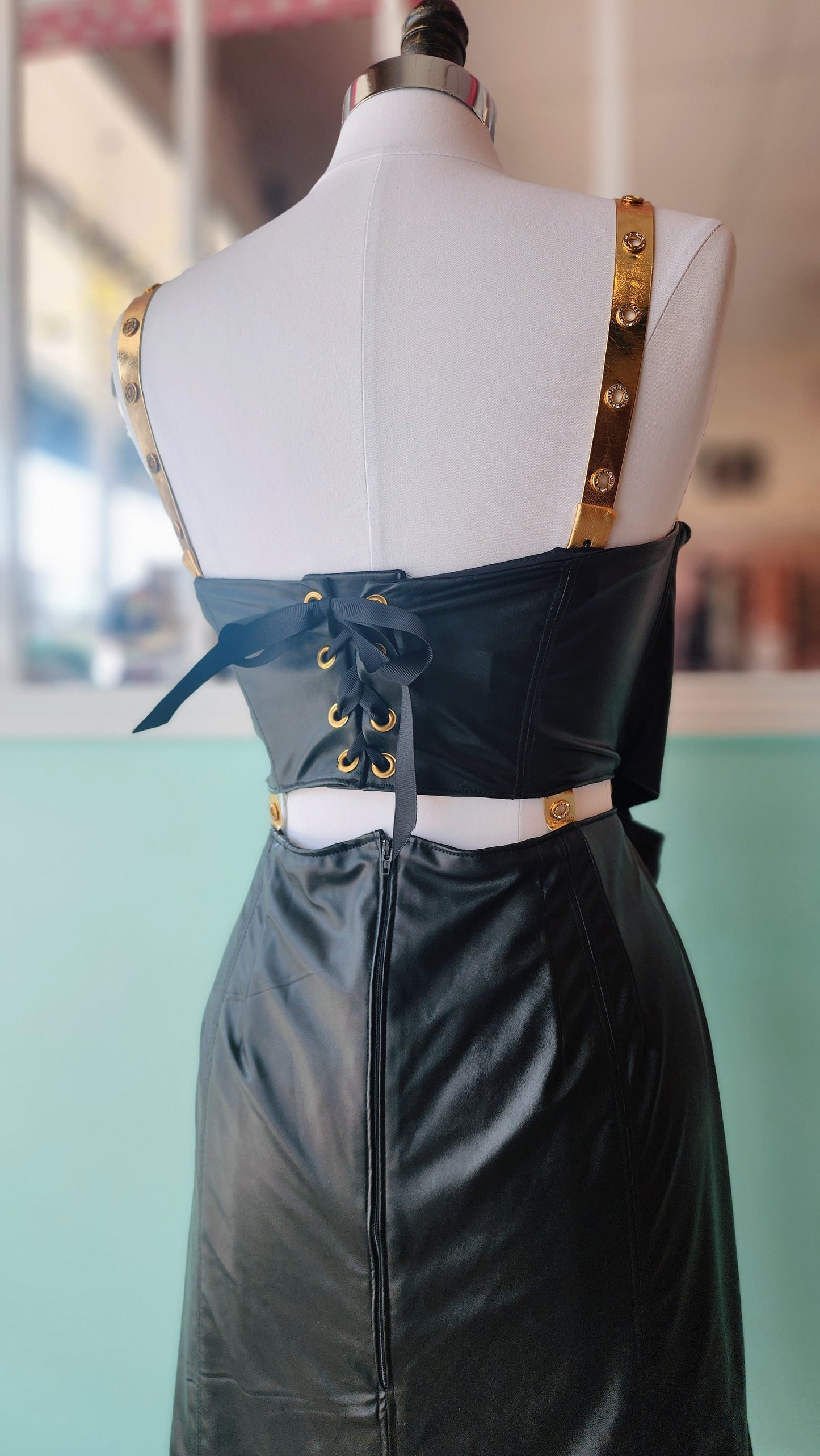Dark Villain Vegan Leather Pinup Rockabilly Dress by Hollyville