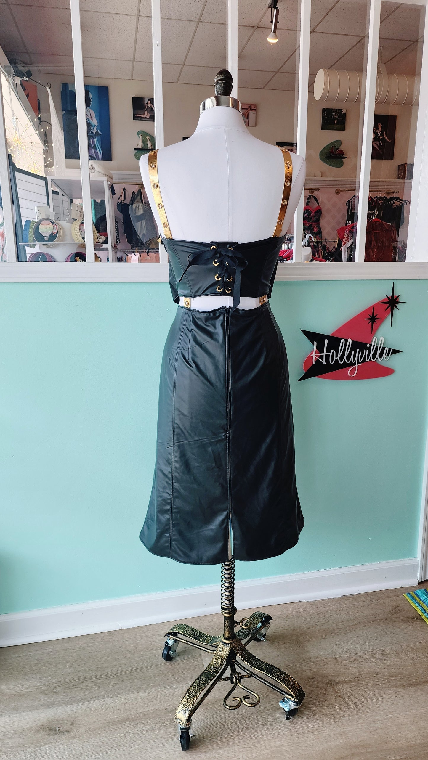 Dark Villain Vegan Leather Pinup Rockabilly Dress by Hollyville