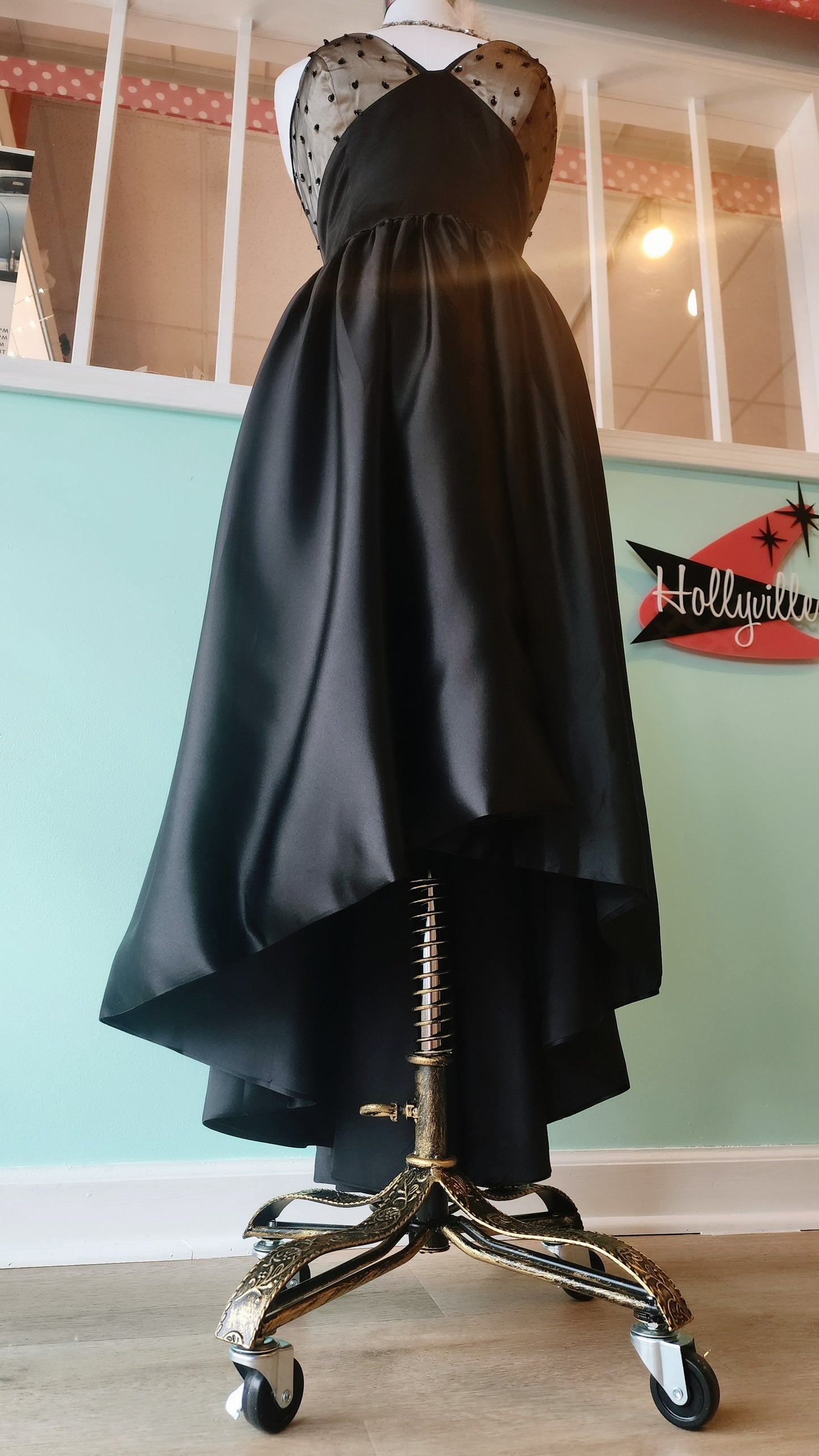 A-Line Black Satin High Low Dress