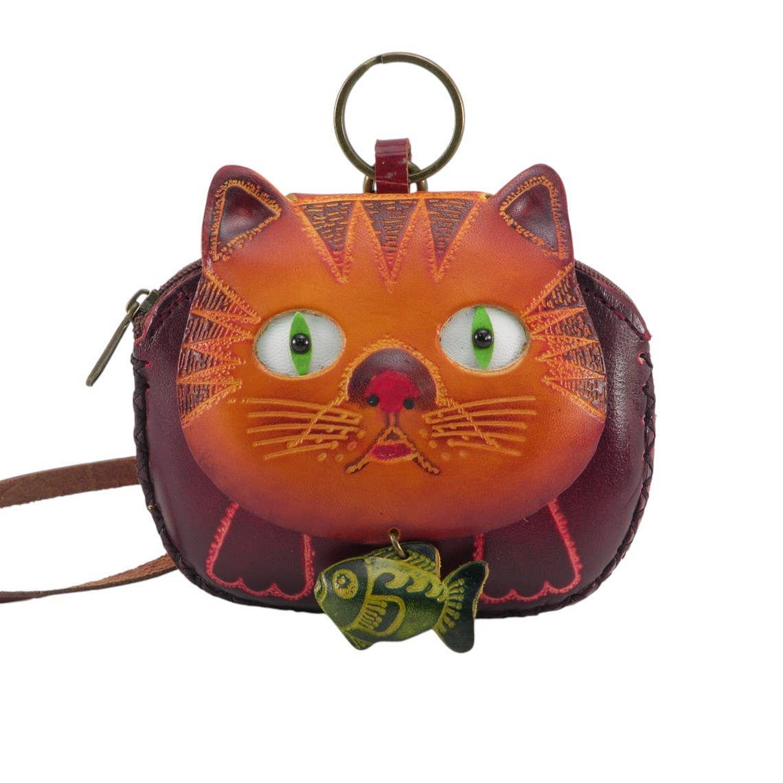 Sunflower Handmade leather inc - Genuine Handmade Leather Cat Wristlet Coin Purse Wallet