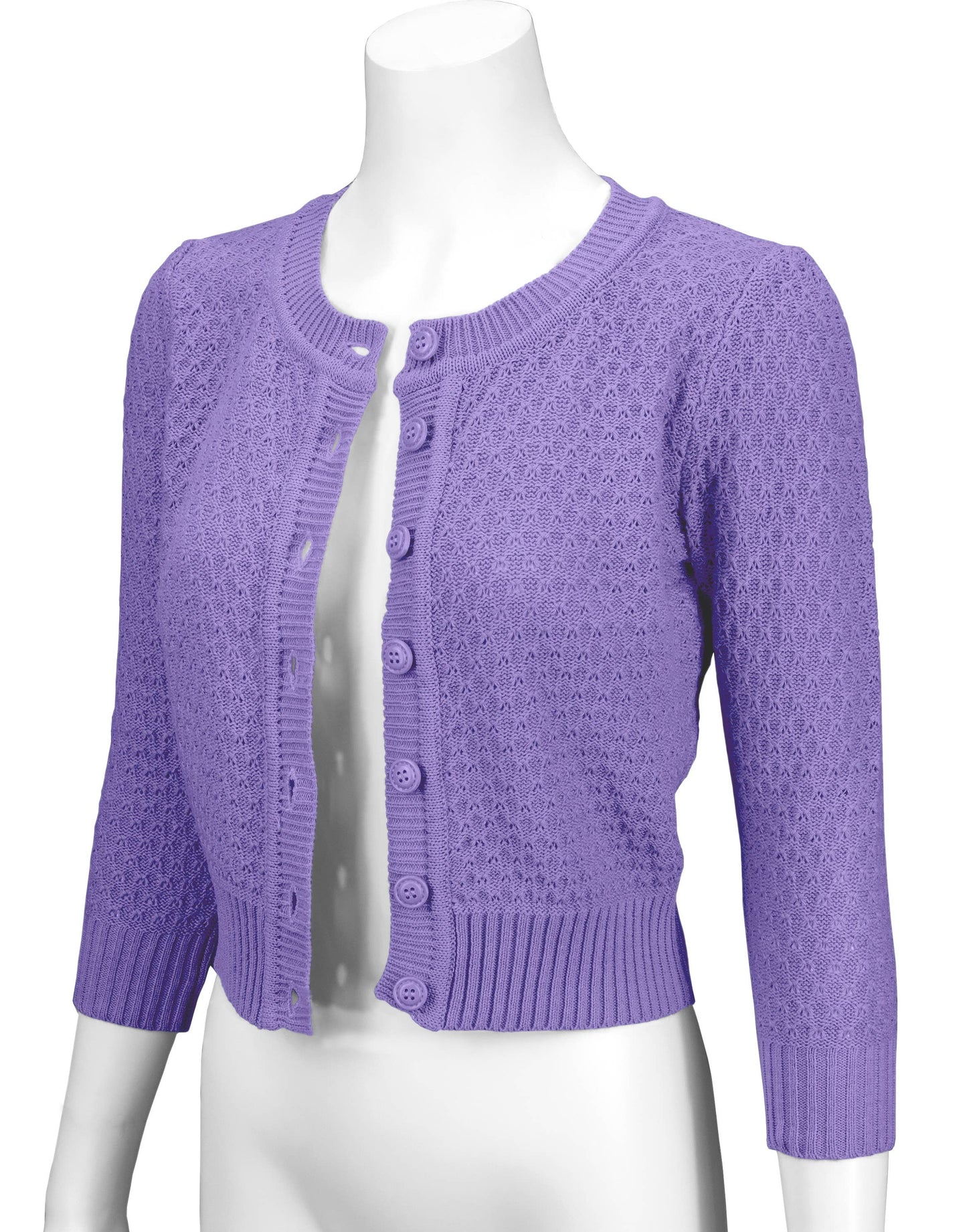 Mak - 3/4 Sleeve Crewneck Knit Cropped Cardigan Sweater MK3514: OATMEAL / L