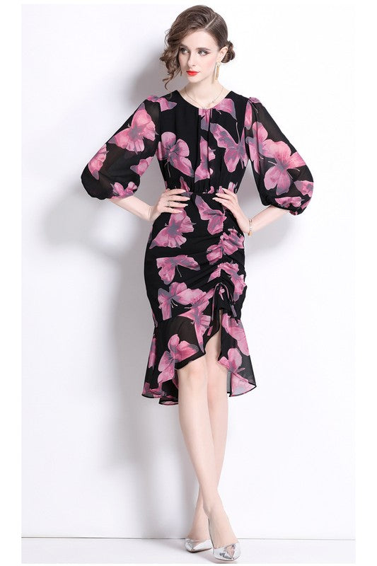 Vintage inspired Women Fashion Chiffon Butterfly Print Dress