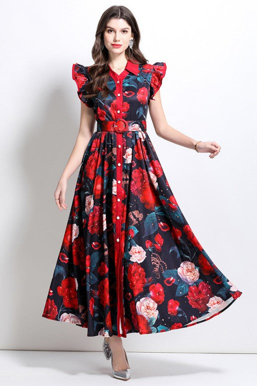 Women's Fashion Floral Vintage Inspired Maxi Dress