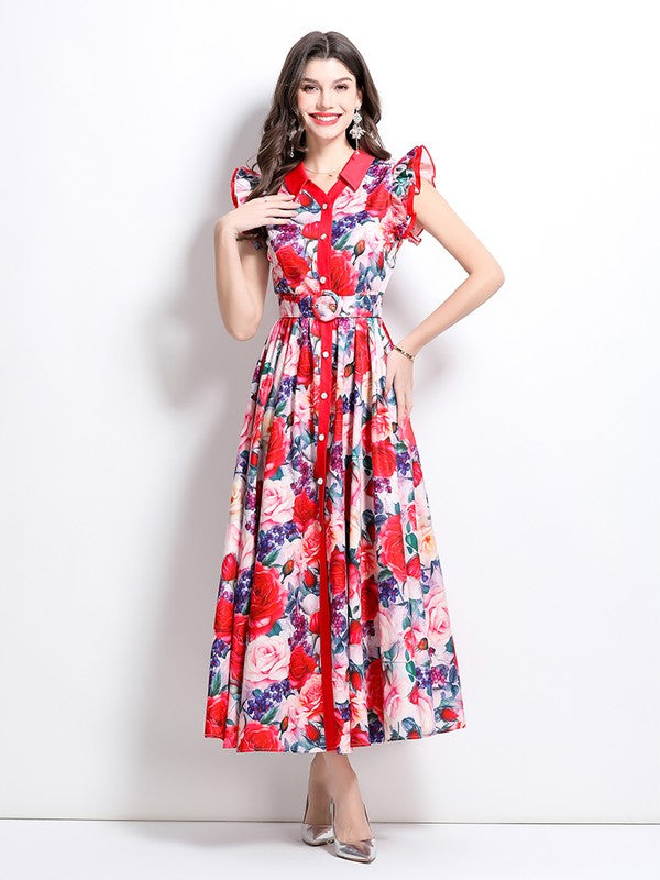 Women's Fashion Floral Retro Vintage Inspired Maxi Dress