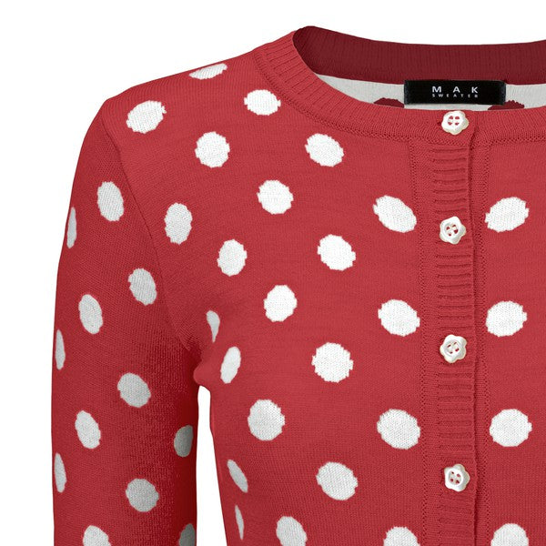 Polka Dot Jacquard 3/4 Sleeve Sweater Cardigan by MAK
