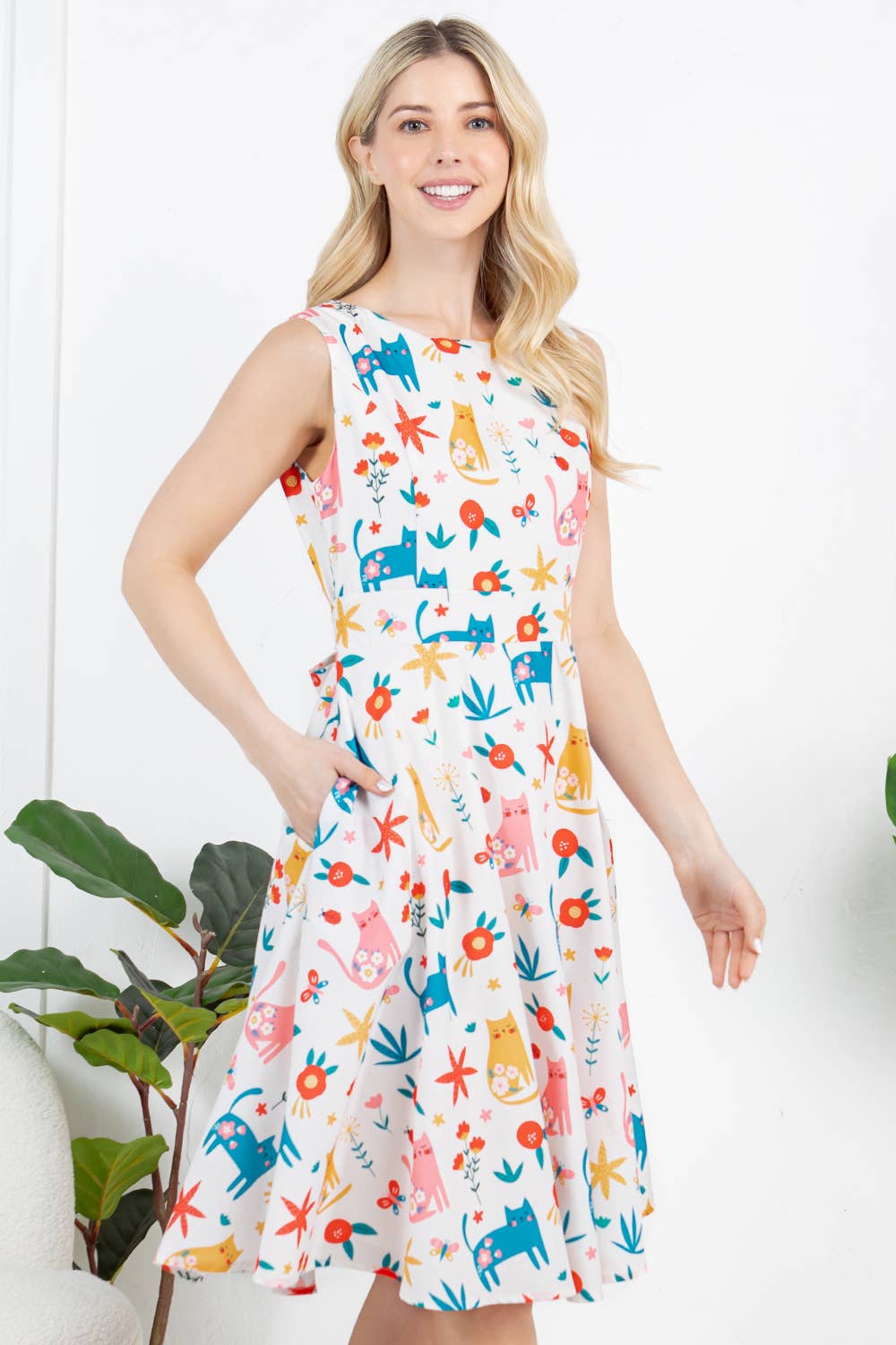 LA Soul - Cat with Floral Print Dress: Medium