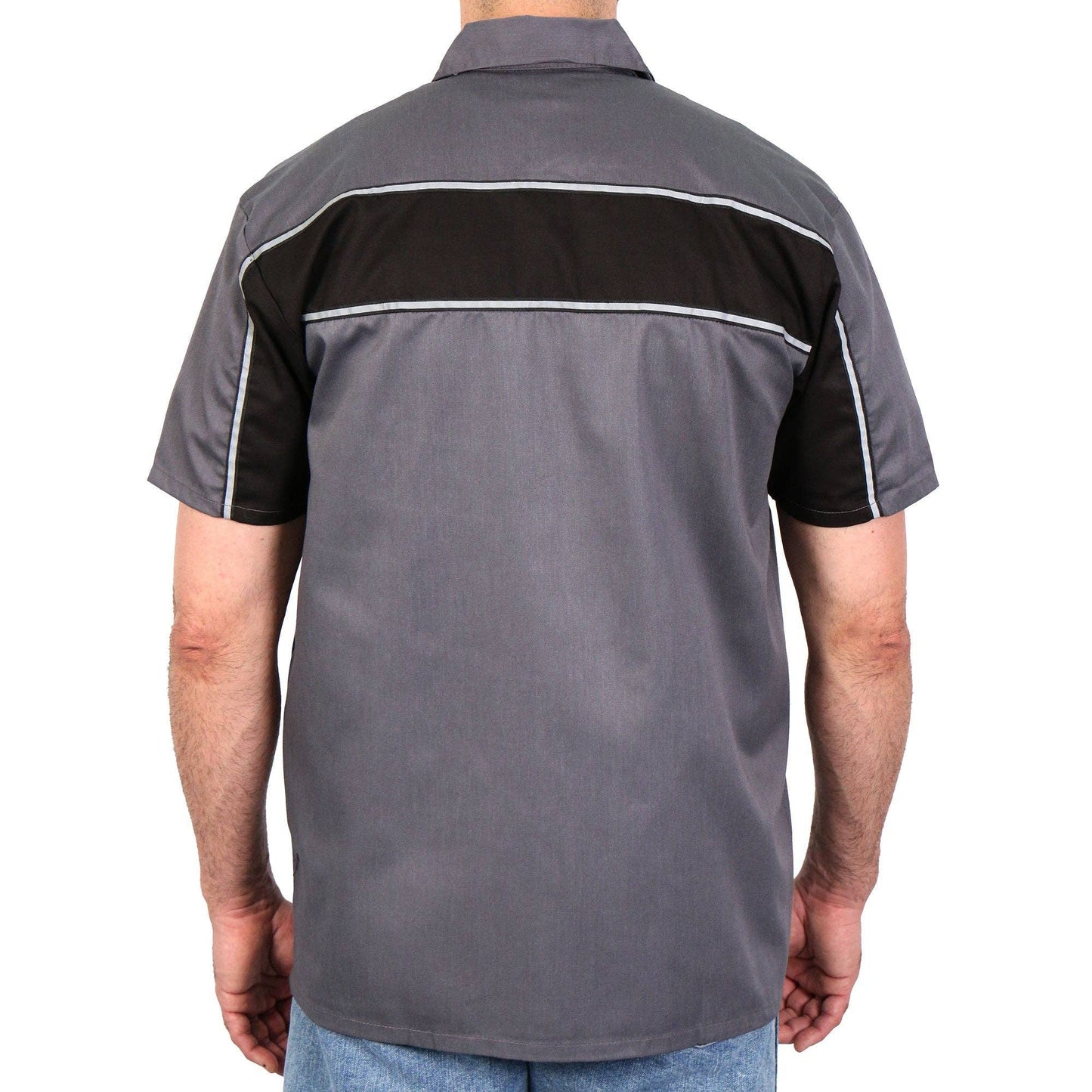Hot Leathers - Hot Leathers 2-Tone Stripe Shirt GMM1005: GRY/BLK / M