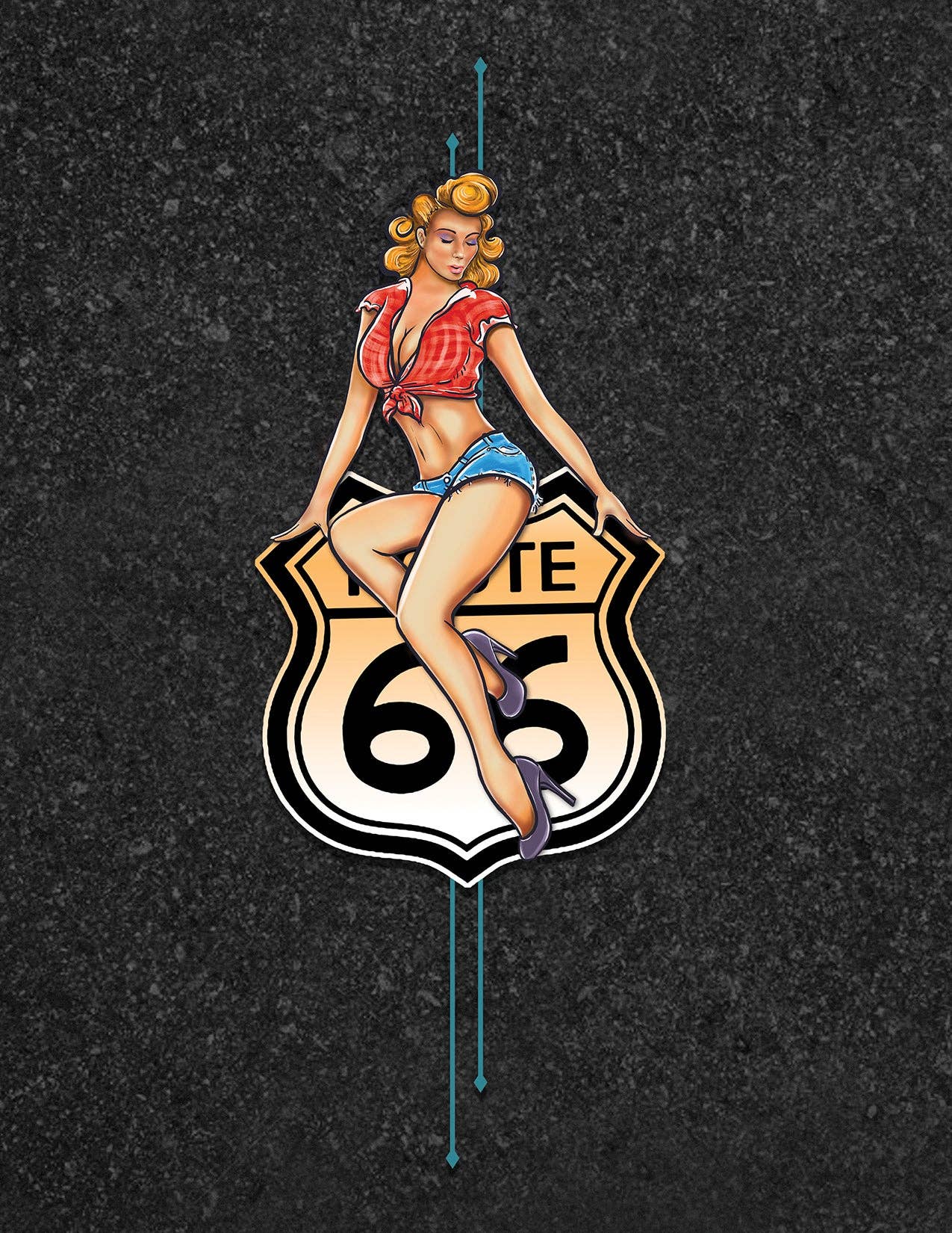 Route 66 Pin-Up Panel Bowling Shirt in Red by Steady Clothing