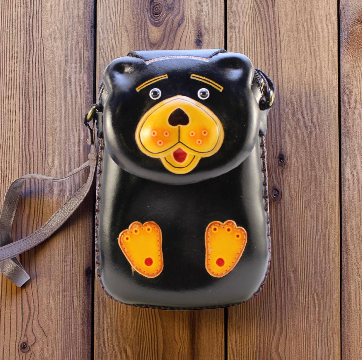 Sunflower Handmade leather inc - Leather Black Bear Rectangle Purse handbag purse Crossbody