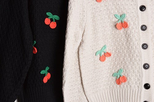 Cherry Crochet Pom Pom Cropped Vintage Inspired Cardigan