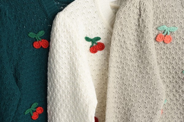 Cherry Crochet Pom Pom Cropped Vintage Inspired Cardigan