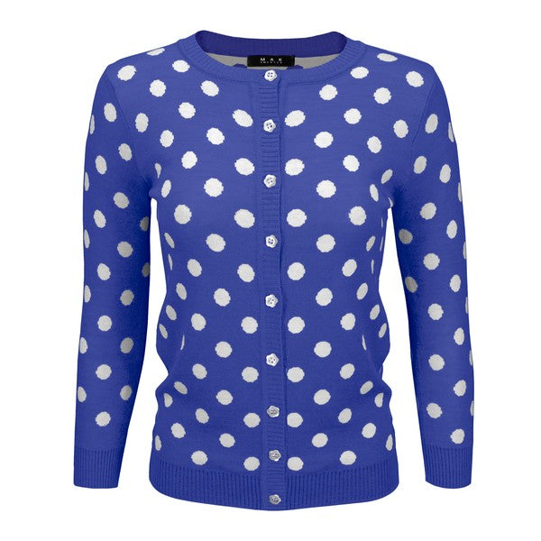 Polka Dot Jacquard 3/4 Sleeve Sweater Cardigan by MAK