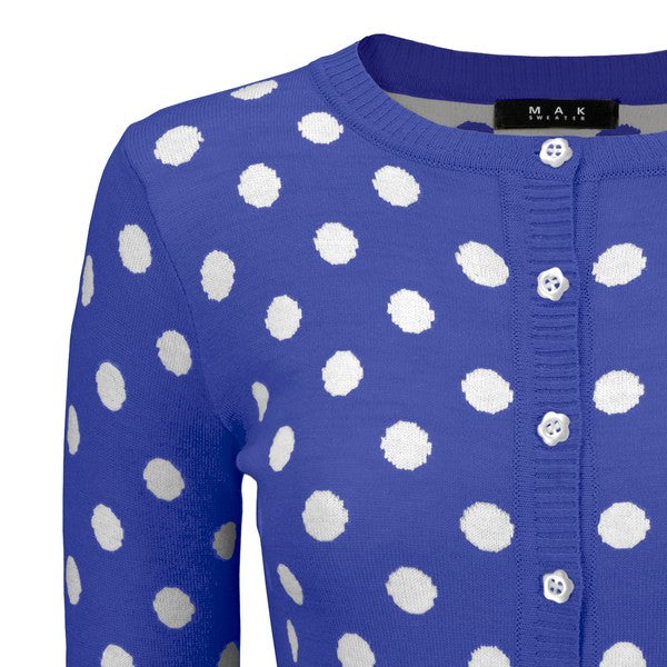 Polka Dot Jacquard 3/4 Sleeve Sweater Cardigan by MAK
