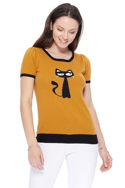 Cat Print Casual T-Shirt Sweater